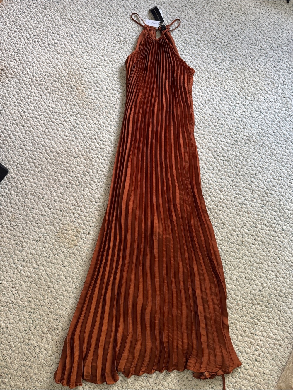 Pleated Halter Maxi Dress in Rust